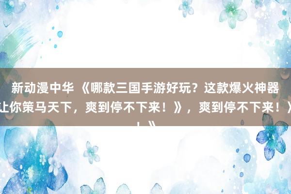 新动漫中华 《哪款三国手游好玩？这款爆火神器让你策马天下，爽到停不下来！》，爽到停不下来！》